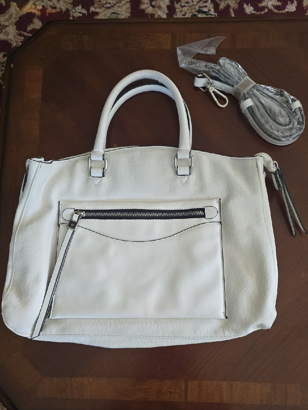 Maurices Urban Expressions White Top-Handle Tote with Front Zip Pocket